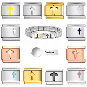 Wholesale Custom Hot Sales Cross Series Flower Italian Charm Link Fit 9mm Making DIY Stainless Steel Fashion Bracelets <b>Jewelry</b> - Product Image 1