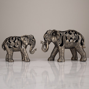 Vintage Hollowed Out <b>Elephant</b> Figurine Set 2Pcs Resin Tabletop <b>Decor</b> For Living Room Entryway Auspicious Ornament - Product Image 1