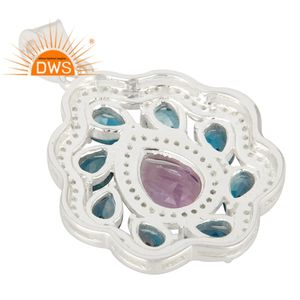 Topacio azul amatista piedra preciosa colgante Floral diseñador colgante 925 plata esterlina colgante joyería proveedor Vintage colección - Product Image 3