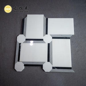 Mosaico de Mármol Blanco de Thassos con Borde Negro, Patrón Cuadrado para Pared Decorativa de Sala de Meditación - Product Image 2