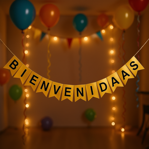 Guirlande de fête 'Bienvenidas' avec lettres dorées, noir, 14 pièces, 4M - Product Image 3