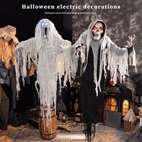 Décorations d'Halloween : Fantôme suspendu électrique, activé par le son et le capteur de mouvement, Crâne, Grim Reaper, Sorcière, Accessoires effrayants