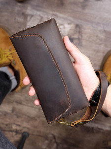 Portefeuille long vintage en cuir véritable Crazy Horse pour homme, grande capacité, sacoche de téléphone faite à la main, vente en gros - Product Image 1
