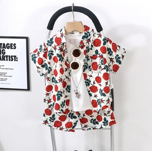 Ensemble à manches courtes pour enfants, chemise et <span class=keywords><strong>short</strong></span> pour garçons, ensemble deux pièces, printemps été, nouveau style coréen, fibre de polyester, floral - Product Image 3