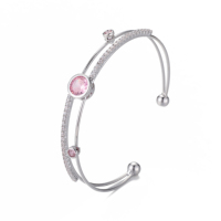 Nuevo Brazalete Abierto de Doble Capa con Incrustaciones de Piedras Preciosas y Extremo de Bola de Circonita Cúbica, Envío Rápido, Brazalete de Moda