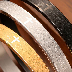 Pulsera de Acero Inoxidable con Letras de la Oración del Señor, Chapada en Oro Real de 18K, Versátil y a la Moda, para Hombre, Resistente al Deslustre - Product Image 2