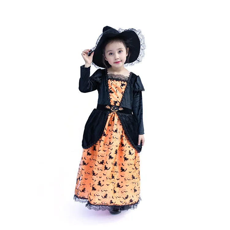 Factory Directly Sales Gold Princess Costume Carnival Performance Witch Orange child witch costume