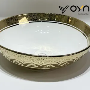 Lavabo a mano in ceramica dorata di lusso con Design dorato da bagno in stile unico di alta qualità