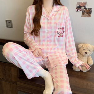 <span class=keywords><strong>Pyjama</strong></span> d'Automne pour Adolescentes et Femmes, Ensemble de Nuit Deux Pièces Doux à Revers, Cardigan Longues Manches à Motifs Mignons - Product Image 5