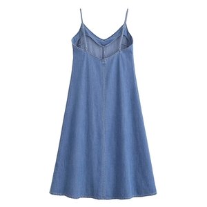 TAOP&ZA Otoño 2025 Nuevo <span class=keywords><strong>Vestido</strong></span> Midi Sexy con Espalda Descubierta, Cuello en V, <span class=keywords><strong>Tirantes</strong></span> Vaqueros y Falda Larga Recta 1416025 - Product Image 2