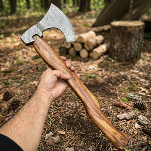 Custom Hand Forged Damascus Steel Hunting Camping Bearded <b>Axe</b> <b>Wood</b> Handle Tomahawk Real Hatchet with Leather Sheath, Ideal Gift - Product Image 1
