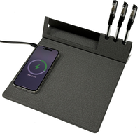 Chargeur sans fil rapide Qi multifonctionnel, tapis de souris avec emplacement intégré pour stylo et support de téléphone, organiseur de bureau, tapis de rangement pour la maison