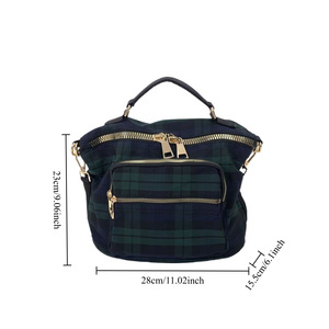 Fashionable zipper-check Women's Tote <b>Bags</b> with retro <b>patchwork</b> designer crossbody <b>bags</b> Large capacity canvas shoulder <b>bags</b> - Product Image 3