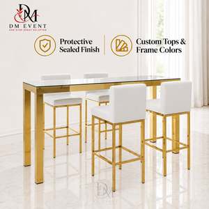 Mesa de Cóctel Rectangular Personalizada de Acero Inoxidable Dorado para Hotel, Bar, Fiestas, Compradores Mayoristas con Tapa de Vidrio Templado Espejado - Product Image 1