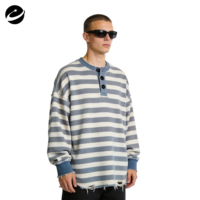 T-shirt Homme XUCHANG Personnalisé Décontracté Ample en Coton Tricoté Gaufré, Lavé, Rayé, Déchiré, Épais, Thermique à Manches Longues