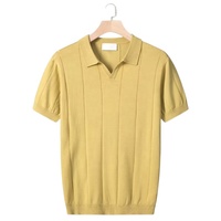 Nouveau T-shirt en tricot de coton ajusté à la mode pour hommes, col en V, manches régulières, style décontracté, t-shirts d'été