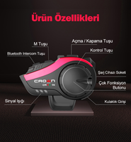 Casque d'écoute sans fil Crown Micro CMMK-06 à réduction de bruit active OEM/ODM HiFi, interphone pour casque, étanche IP65 pour motos