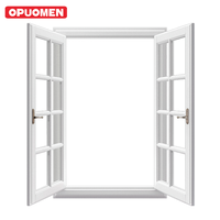 Ventana de Aluminio Blanca con Marco de Estilo Europeo Moderno OPUOMEN, Barra de Rejilla Francesa, Doble Acristalamiento, Vidrio Templado Tintado Low-E, Aislamiento Térmico