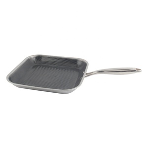 Poêle à frire carrée en acier inoxydable TrPly antiadhésive avec surface rainurée pour steak, compatible induction - Product Image 4