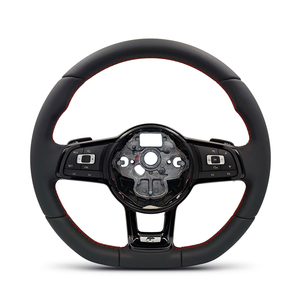 Volante de Cuero Completo con Costuras Rojas Línea R para VW Volkswagen Golf 5 6 7 R MK5 MK6 MK7 MK7.5 <span class=keywords><strong>GTI</strong></span> <span class=keywords><strong>Polo</strong></span> Passat B7 B8 Jetta - Product Image 1