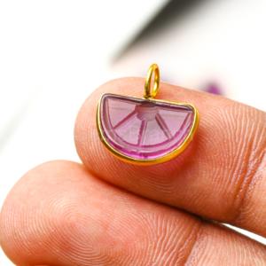 Amatista Púrpura Natural Tallada en Forma de Fruta de Naranja, Amuleto de Cristal Curativo, Joyería de Oro Vermeil, Colgante de Piedra Preciosa de Amatista de 14x10 mm, OFERTA - Product Image 4