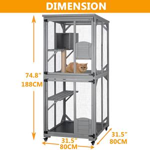بيت قطط خشبي فاخر كبير للاستخدام الخارجي على عجلات مع شرفة ونافذة للقطط - Product Image 3