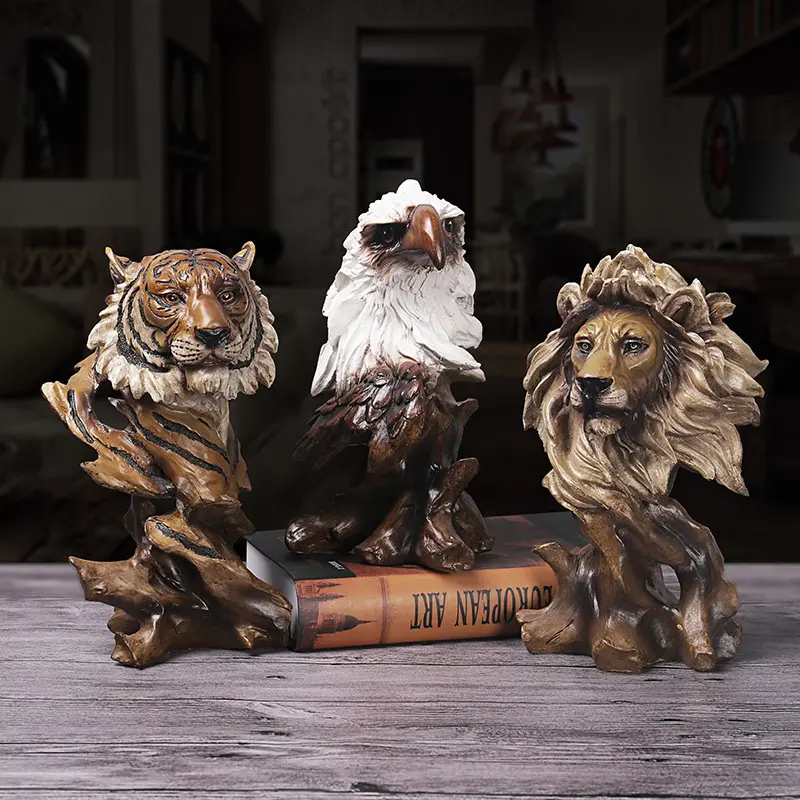 Statue de tigre, cheval, aigle en résine de 10.8 pouces, Sculpture d'animaux en bois, Figurine à collectionner, cadeau, décoration de bureau pour la maison