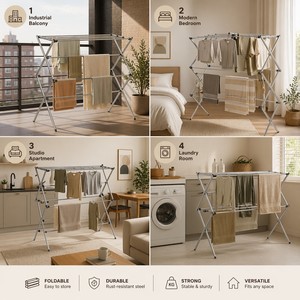 Séchoir à linge pliable robuste en métal antirouille, support <span class=keywords><strong>de</strong></span> séchage vertical pour vêtements, gain <span class=keywords><strong>de</strong></span> place, rangement domestique - Product Image 2
