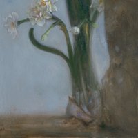 Peinture à l'huile minimaliste Narcisse sur toile de lin, art mural impressionniste floral, nature morte peinte à la main, original, bois écologique