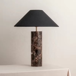 Lampe de table en marbre naturel de luxe Nodric Designer avec abat-jour en tissu, lampe de chevet pour chambre d'hôtel, lampe de lecture - Product Image 4