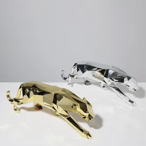 Evelyn抽象的な装飾ゴールデンシルバー動物の彫刻インテリアデスクトップモダンレジンヒョウの彫刻