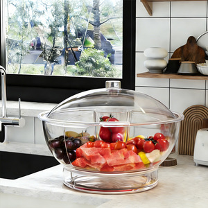 Wadah Penyimpanan Makanan Dapur Grosir Transparan Besar Akrilik Mangkuk Salad Beku Dingin di Atas Es dengan Sendok dan Garpu Cadangan - Product Image 6
