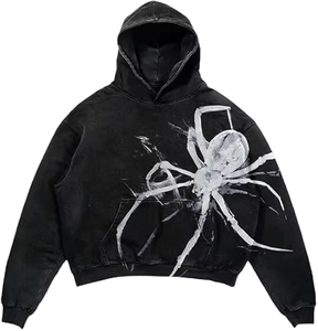 Sudadera con Capucha Personalizada Extra Grande con Gráfico de Araña Negra, Sudadera con Capucha de Estilo Urbano para Hombre y Mujer - Product Image 1