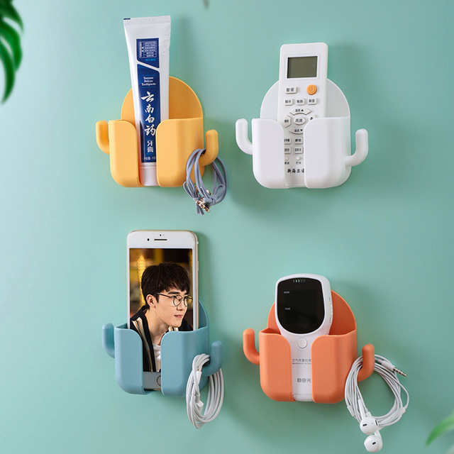 Household Simple Wall-Mounted Suction Mobile Phone Charging Cable Storage Box Holder Dustproof Moisture-proof Double Storage