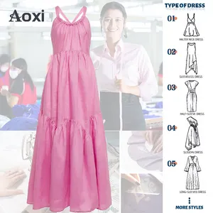 2024 AOXI New Summer Women Backless Short Dresses Fashion New Halter Solid Color Casual Sun Dress For Women