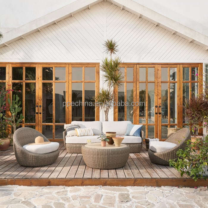 Modern comfortable outdoor chair natural rattan woven solid wood leisure single sofa chair side chair