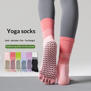 Calzini Yoga Antiscivolo a Cinque Dita per Donna, Pilates, Palestra, Sport Indoor, in Cotone, a Metà Polpaccio, Tie-Dye Colorati, Calzini a Micro-Pressione - Product Image 1