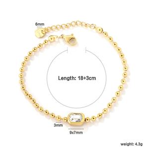 Trendy Geometric Pattern Chain Link <b>Bracelet</b> Jewelry 18K Gold Plated Stainless Steel Non Tarnish Square Zircon <b>Bead</b> <b>Bracelets</b> - Product Image 2