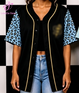 Chaqueta de Béisbol Loveda con Bloques de Color Personalizados, Chaqueta Cardigan de <span class=keywords><strong>Manga</strong></span> Corta con Estampado a Cuadros - Product Image 5