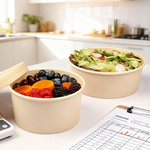 Tazón de ensalada de papel reciclable para alimentos, con logotipo personalizado impreso al por mayor, para tiendas de conveniencia y cadenas de comida rápida - Product Image 3