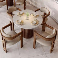Ensemble de salle à manger moderne en bois pour restaurant, table stratifiée motif marbre, chaises en mousse haute densité, 2-4 places pour café, bar, ou stand.