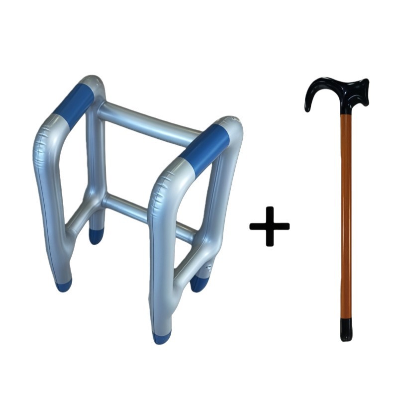 Ayuda para caminar azul con bastón en forma de gancho