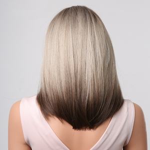 Peluca sintética larga y recta para mujer, resaltado de platino marrón degradado con raíces oscuras, pelo corto resistente al calor para Cosplay - Product Image 4