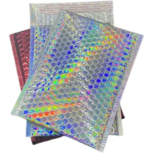 Modisch individuelles Logo glänzende metallische Folie Kleidung Regenbogen holographische Laser-Blasen-Poly-Mailboxen Versand Versandtasche