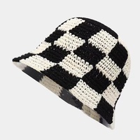 Printemps été fait à la main Plaid seau chapeaux Crochet femmes doux soleil plage chapeaux à carreaux tricoté pêcheur casquette chapeau