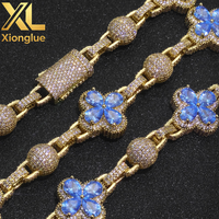 Collar Unisex de Hip Hop con Baño de Oro de 18K, Cobre con Circonitas, Diseño de Trébol de Cuatro Hojas y Eslabones Cubanos Esféricos, 24/18 Pulgadas