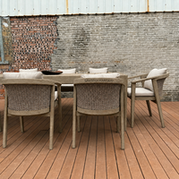 Ensemble table et chaises de salle à manger d'extérieur moderne Hangkai, structure en alliage d'aluminium thermolaqué, rotin PE, coussins imperméables, écologique