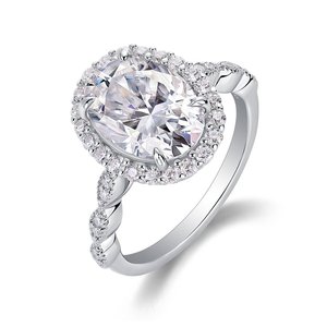 Ovaal geslepen ring met verborgen <span class=keywords><strong>halo</strong></span> van moissanite, 925 sterling zilveren verlovingsring, moissanite ring met gedraaide band voor vrouwen, bruidsring - Product Image 3