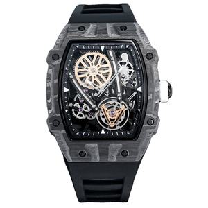 Montre de luxe automatique mécanique pour homme, boîtier en carbone, bracelet en caoutchouc noir, tourbillon squelette, modèle 2026, tendance actuelle 27-05 - Product Image 1