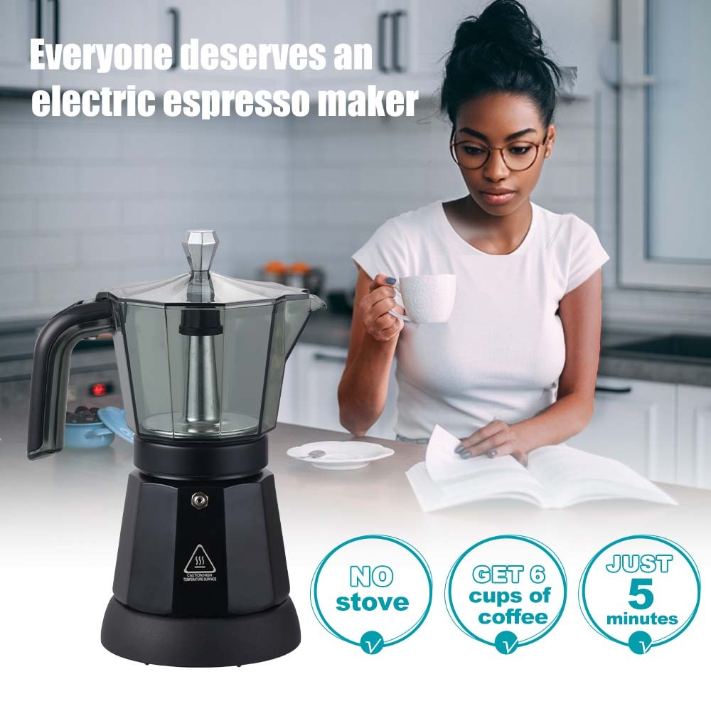 Winning Star ST-6802 6 Cup Black Electric Moka Pot - Italian